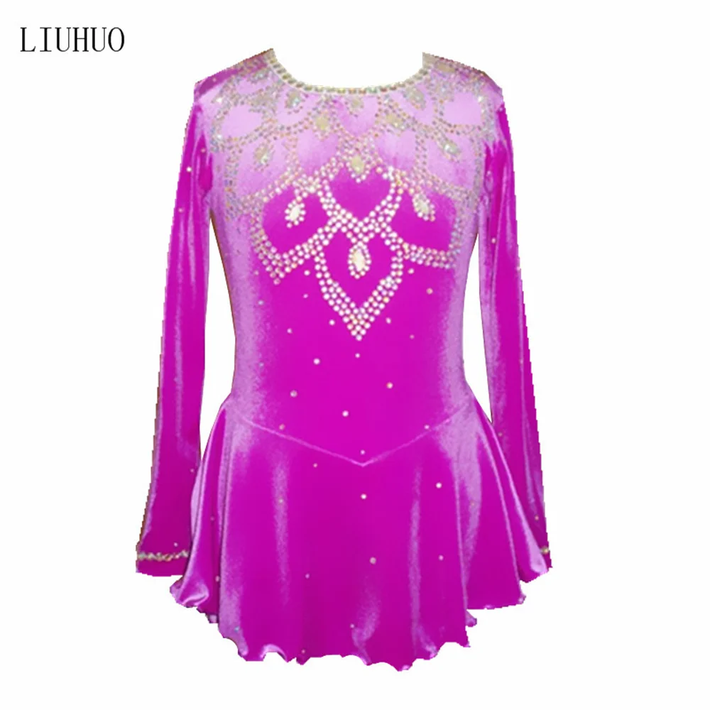 LIUHUO Women GirlAdult Performance Ballet Roller Costume Competition Leotard Skirt Ice Figure Skating Dress Teen Rose Red Velvet