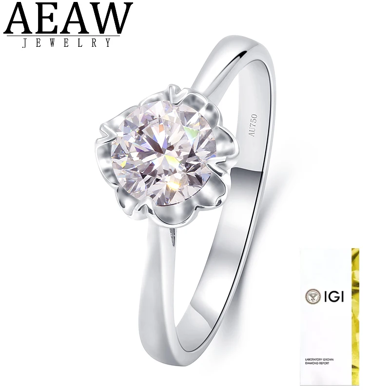 Round Shape 1.006ct CVD HPHT Lab Diamond With IGI Engagement Ring for Women Real Soild Gold Jewelry