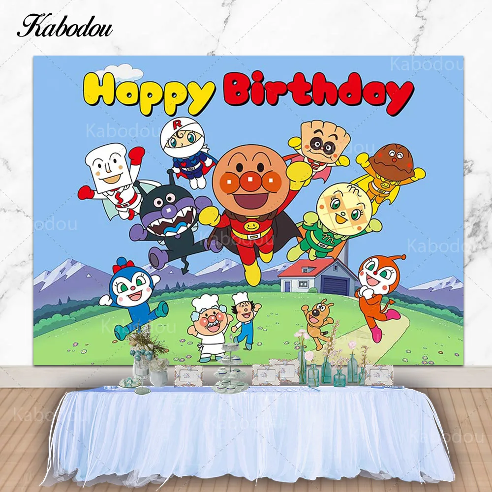 Kabodou Anpanman Backdrop Kids Birthday Party Photography Background Bread Supermman Rainbow Decorate Photo Studios Props