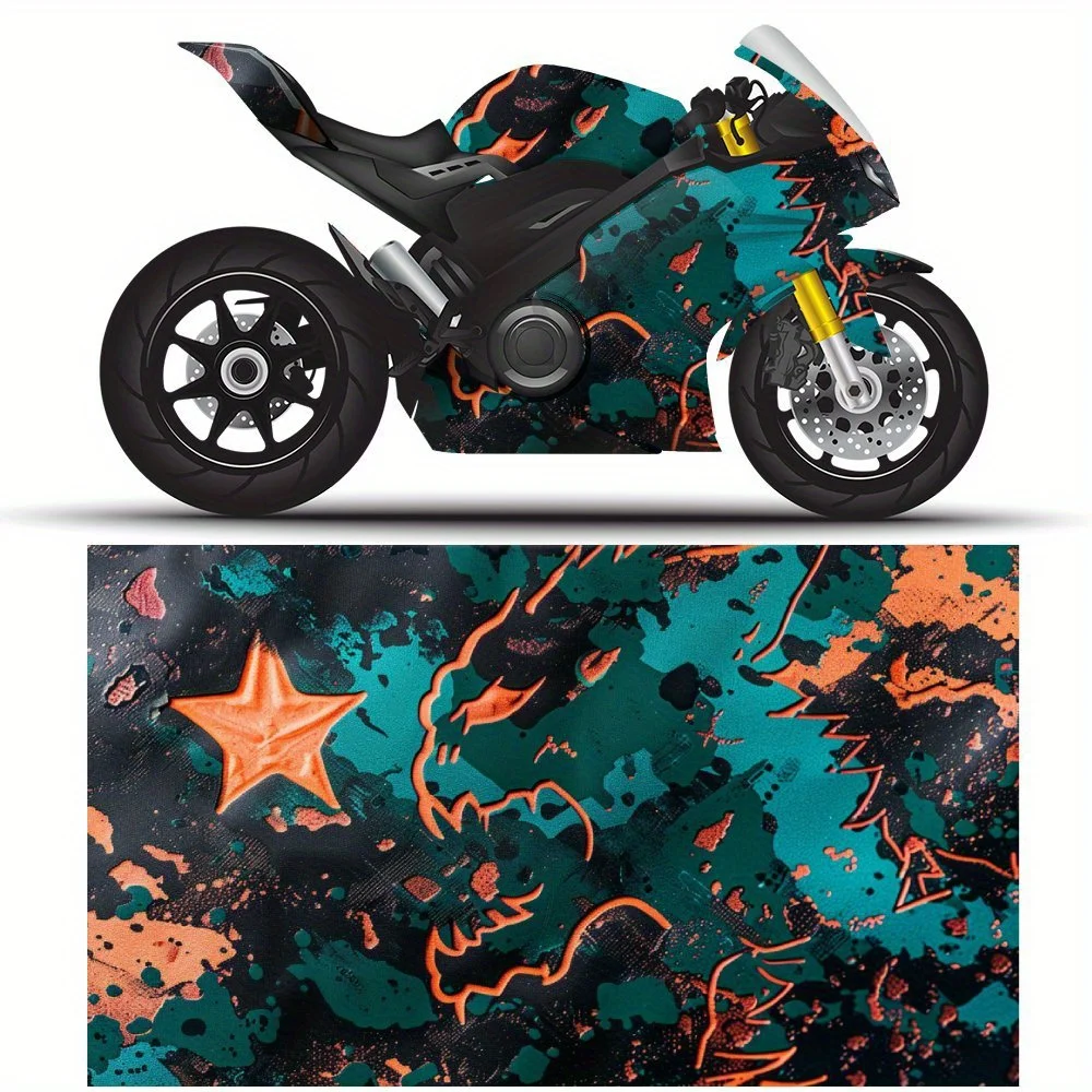 

Striking Orange Accents, Motorcycle Sticker Art，Motorcycle Vinyl Wrap, Waterproof Removable Decal Sticker, Universal Fit for Mot