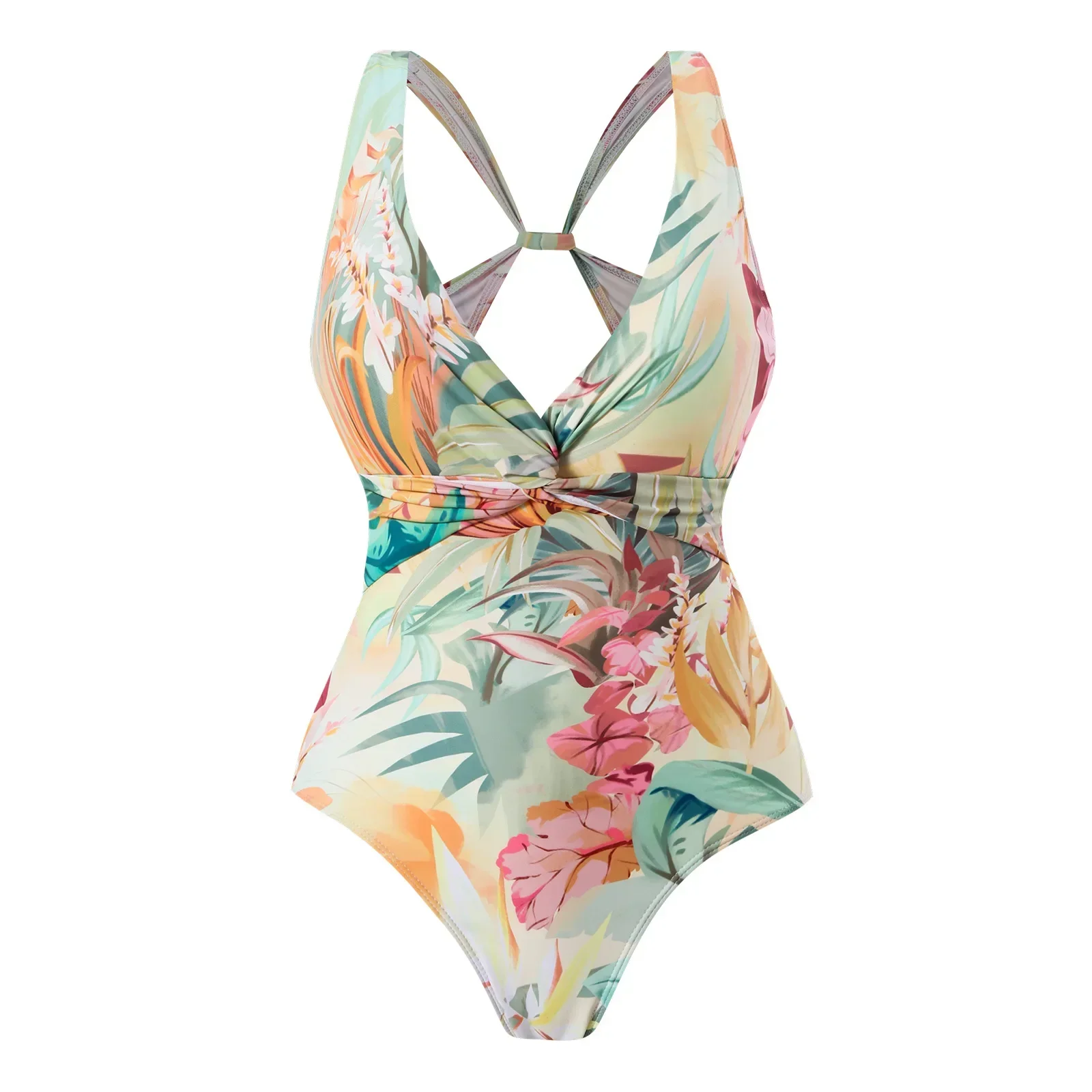 Conjunto de biquíni de uma peça 2024 feminino floral impressão com decote em v maiô sexy cintura alta praia saia maiô verão monokini