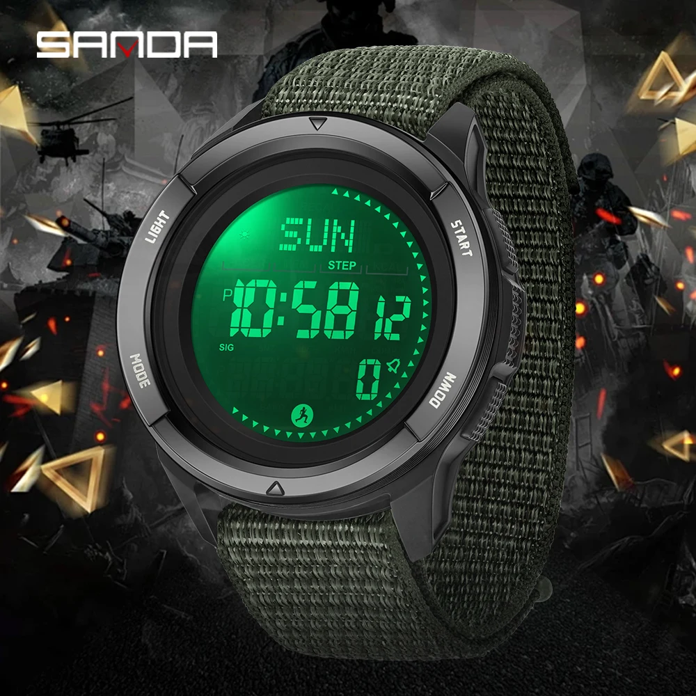 SANDA Outdoor Sport LED Electroni Watch Men Metronome Movement Step Counting Military Countdown Compass Waterproof Digital Watch