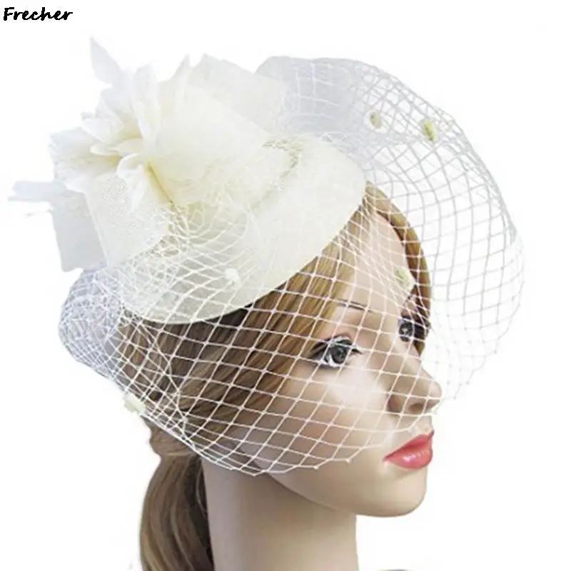 Fascinating Feather Veil Headband Wedding Party Hair Clip With Lace Flower Women Elegant Church Hat Headwear Fashion Hairpins