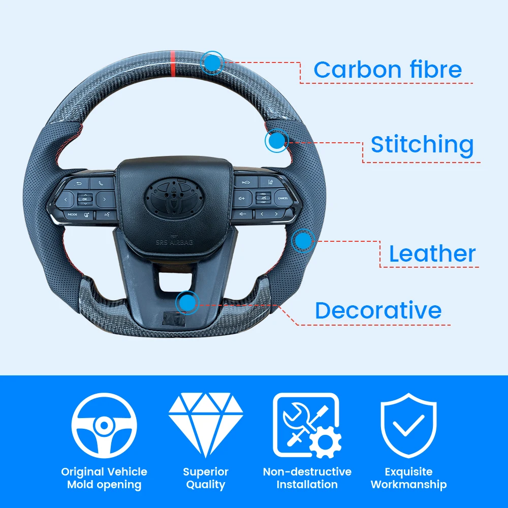 Carbon Fiber Steering Wheel Perforated Leather For Toyota GT 86 FORTUNER FJ Cruiser HIACE LC70/76/79 Land Cruiser CROWN VELLFIRE