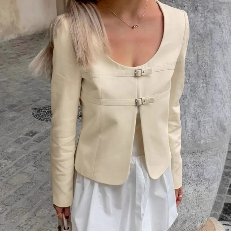 Talenza Fashion Women Jacket New Round Neck Chic Button Long Sleeve Jacket Coats Autumn Office Casual Solid Female Outwear Coats