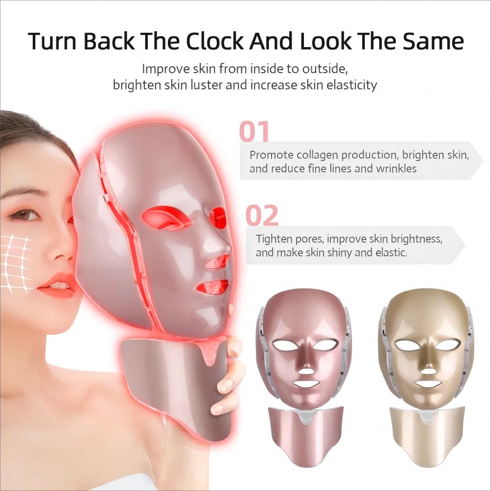 7 couleurs LED masque avec cou photothérapie masque rajeunissement de la peau anti - acné beauty equipment Lifting Facial tight