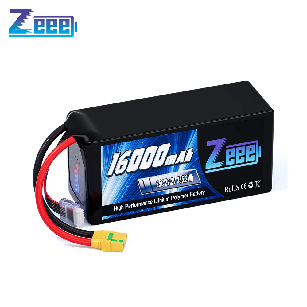 

Zeee 6S 16000mAh FPV Drone Lipo Battery 22.2V 25C with Electric Charge Display XT90-S Plug UAV Airplane Helicopter RC Car Parts