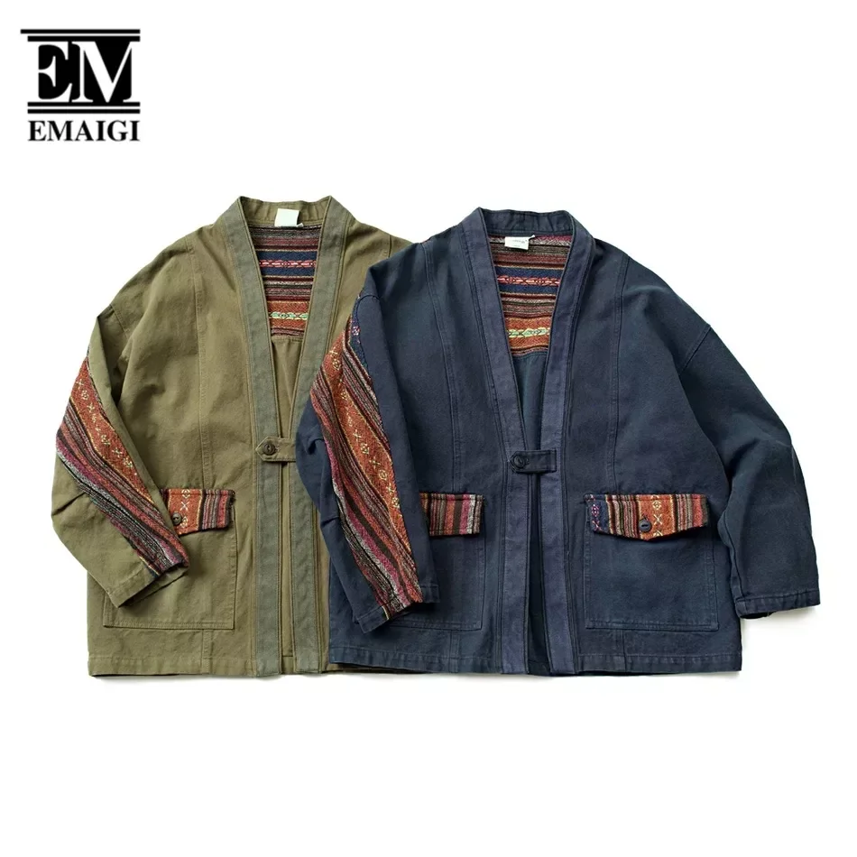 Men's Patchwork Spring Autumn Robe Cardigan Jacket Women Harajuku Streetwear Vintage Fashion Loose Casual Kimono Coat Jacket