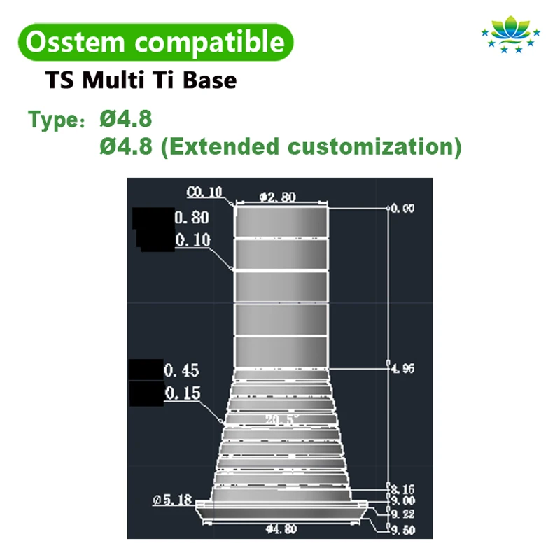 Abutment Titanium Grade 5 Ti-Base CAD/CAM OSSTEM Hiossen Multi Unit MUA, Implan Presisi Tinggi OEM untuk Klinik & Laboratorium Gigi
