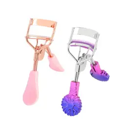 Two-color Flower Handle Eyelash Curler With Comb Curler False Eyelashes Easy To Use Beauty Makeup Tools For Women