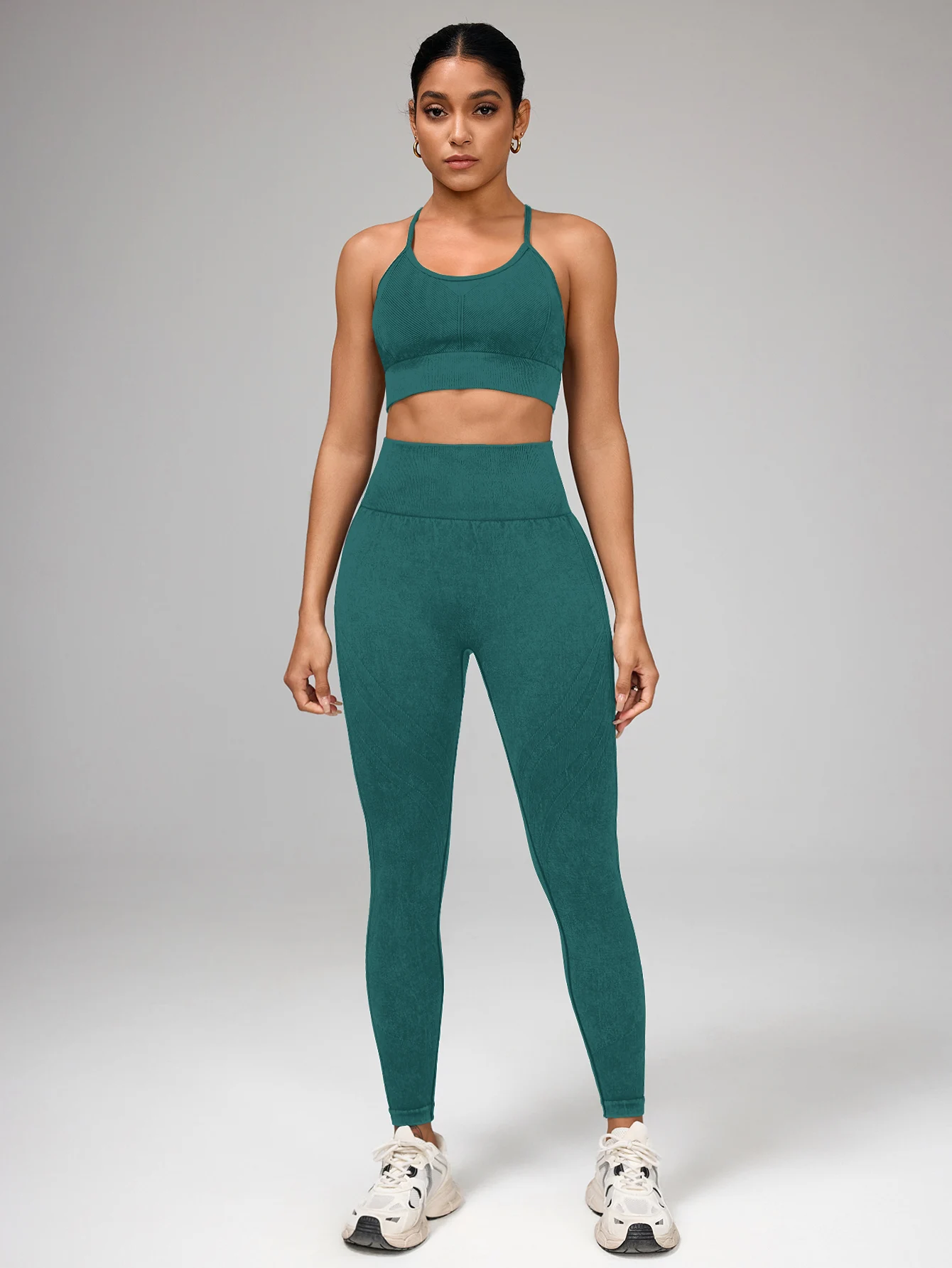 2 pezzi Set da yoga senza cuciture Abbigliamento da palestra Abbigliamento sportivo Tute da yoga per donna Set fitness Tute Reggiseno sportivo Leggings da palestra Abbigliamento sportivo