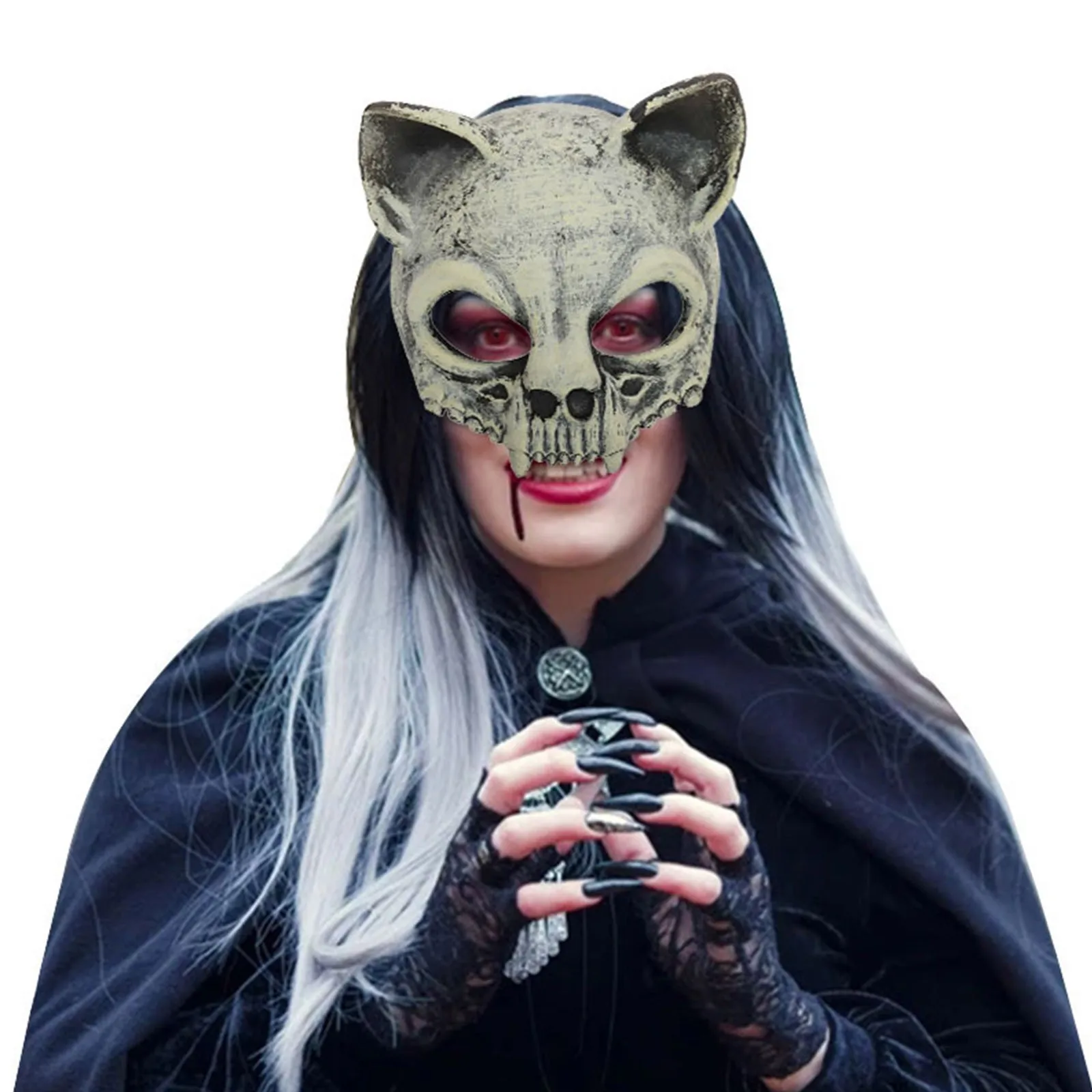 Halloween 3d osso de ovelha crânio máscara meia face esqueleto animal máscara realista para halloween cosplay traje acessórios prop