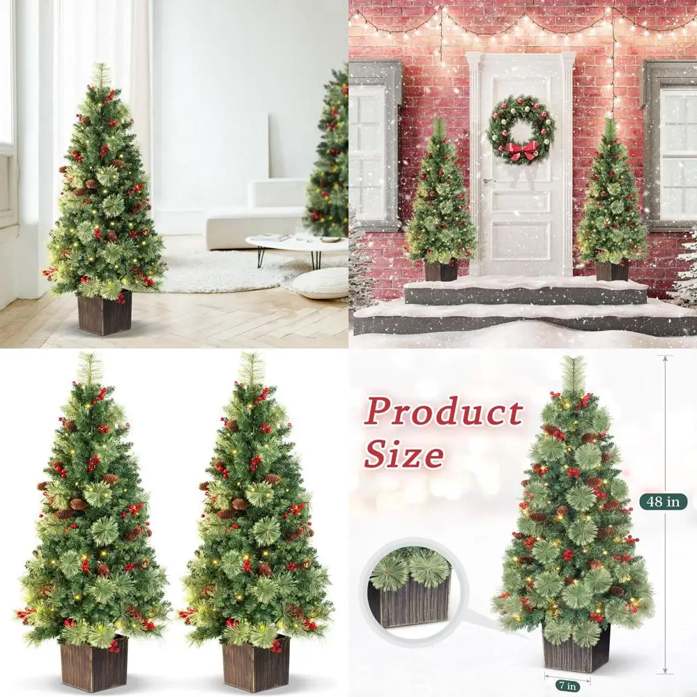 

Винтажный набор рождественской елки в горшке с батарейным питанием, 100 светодиодных фонарей и таймером, набор из 2 шт.