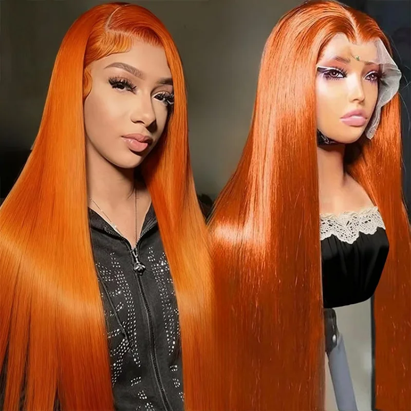 

Парик из натуральных волос Ginger Orange 13x4 Bone Straight с прозрачной кружевной основой 13x6, плотность 180%, для женщин