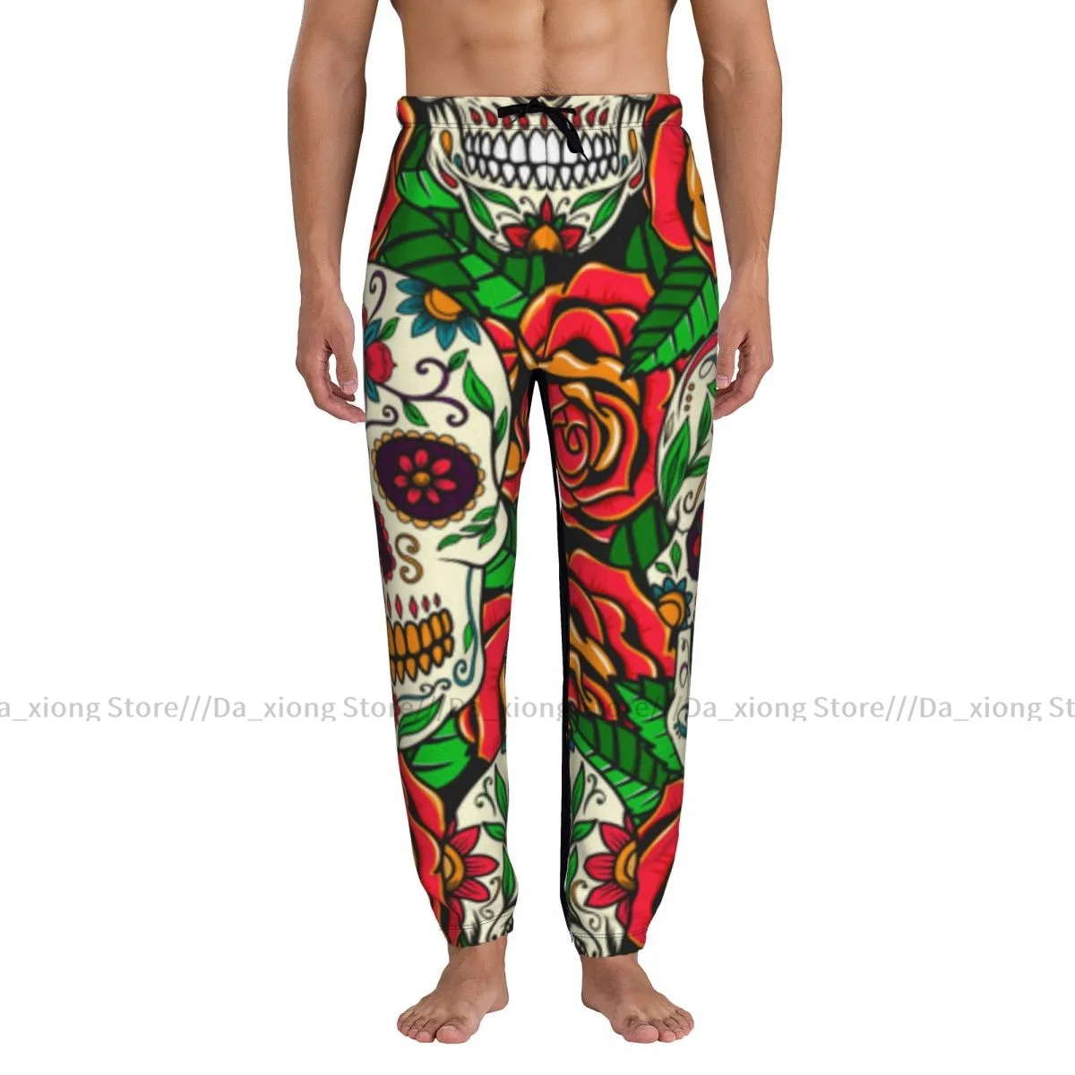 Men Sports Pants Male Casual Loose Trousers Sugar Skulls Roses Pattern Sportpants