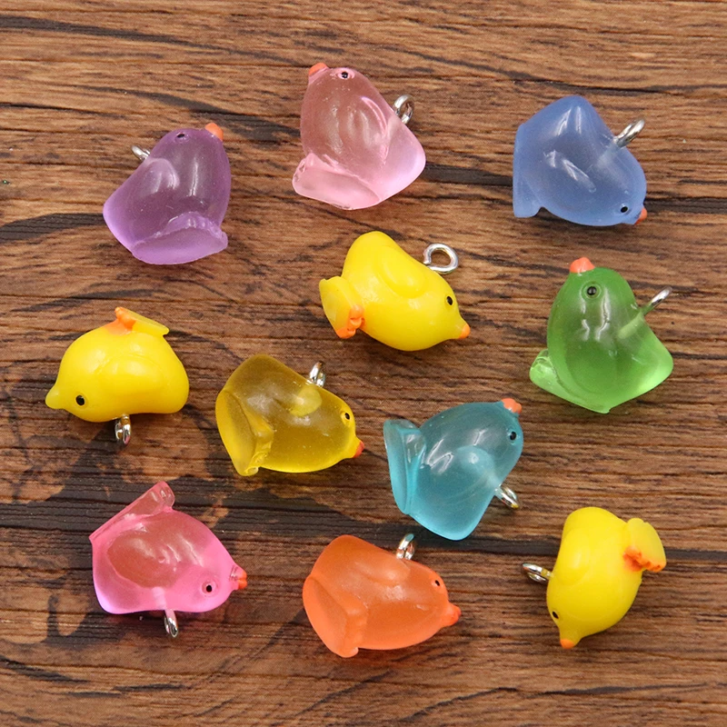 10Pcs 14*14MM Mix Color Chick Resin Earring Charms Diy Findings 3D Phone Keychain Bracelets Pendant For Jewelry Making