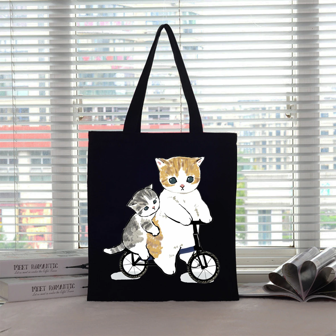 Tote Bag Women\'s Bag Shopping Bags Cat Canvas Boutique Eco Friendly Products Designer Handbags Reusable Customizable Big Shopper