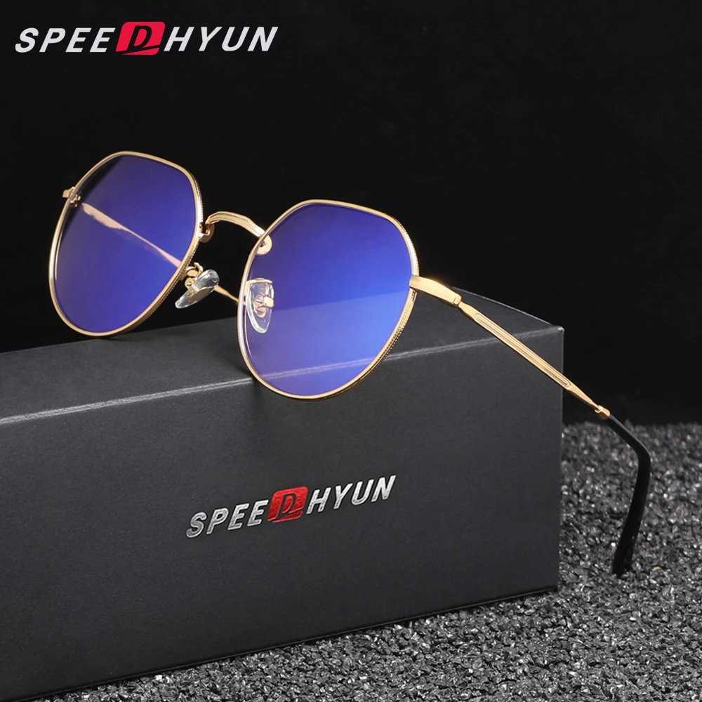 SPEEDHYUN gafas redondas antiluz azul para hombres/mujeres, lentes transparentes de aleación, gafas ópticas con bloqueo de rayos azules, gafas de lectura