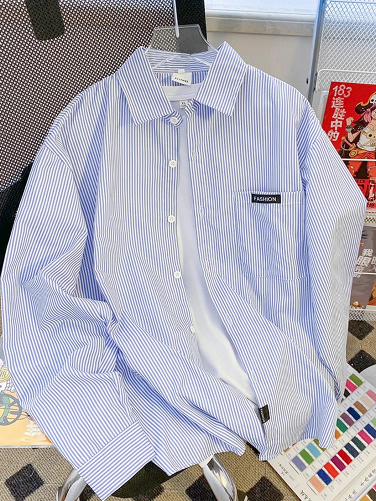

Summer Stripe Long Sve Casual irt Men's Faion Brand High-End Hong Kong Sle Japanese System Match Trend Vintage Stude...