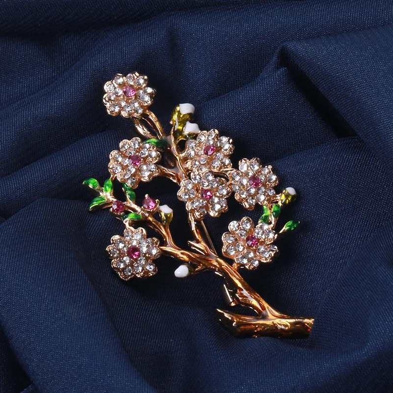 Moda retrò fiori squisiti foglie spilla prugna strass atmosfera spille vestito maglione giacca spille gioielli femminili