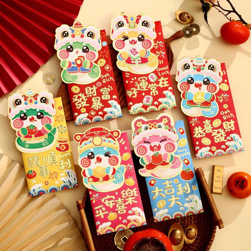 6Pcs Creative Snake Year Red Envelope Chinese New Year Lucky Money Packet Cartoon Spring Festival Red Packets Children Gifts