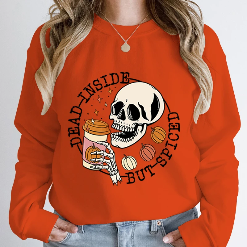 Sudaderas con estampado de esqueleto muerto para mujer, jerséis creativos sin capucha de cuello redondo para Halloween, Otoño e Invierno