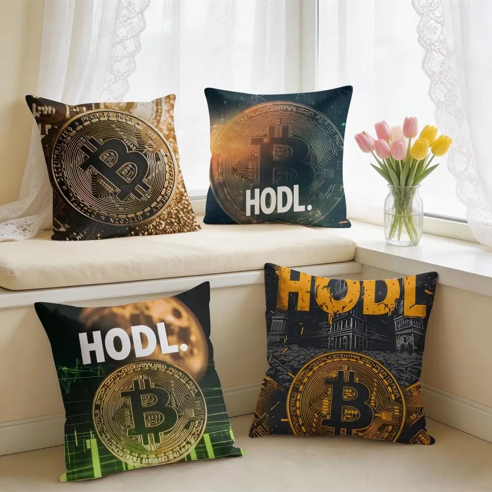 Cool Bitcoin Fashion Luxury Cushion Cover Square Short Plush Pillow Case Living Room Sofa Home Decor Funda 40X40