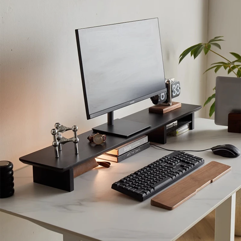 Support multifonctionnel pour ordinateur portable, base de moniteur en bois massif noir, recommandé pour augmenter la partition du bureau, étagère de rangement