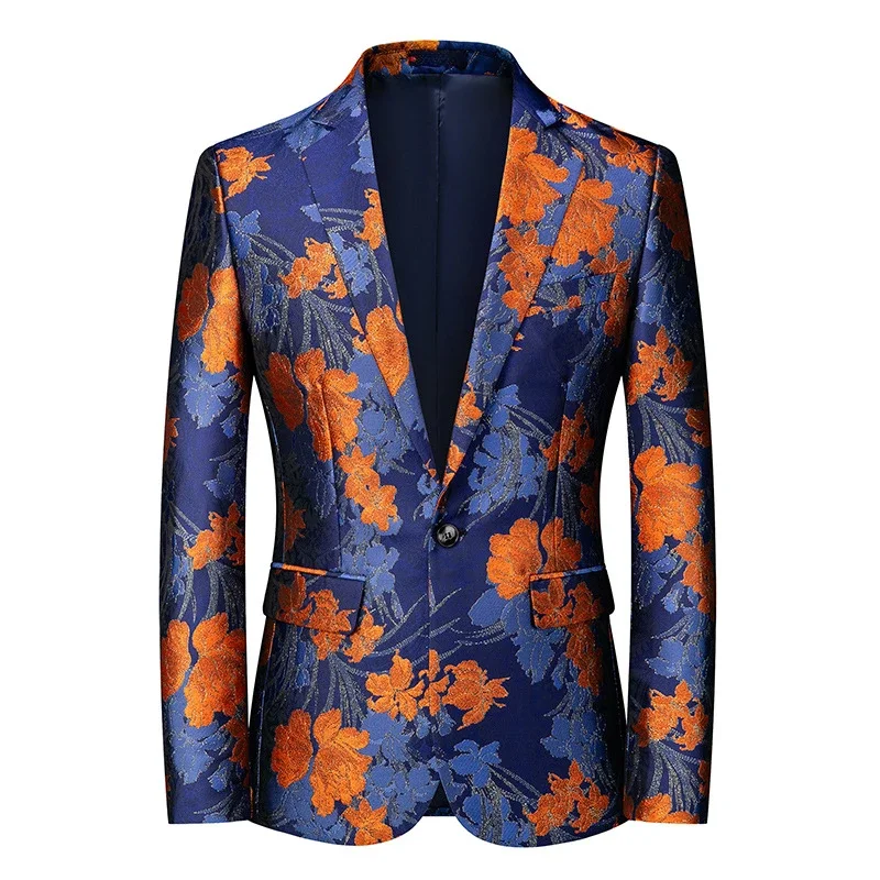 

Spring Fall Men Fashion Designer Dobby Floral One Button Blazer Coat , Autumn Man Casual 5xl 6xl Bling Jacquard Flower Blazers