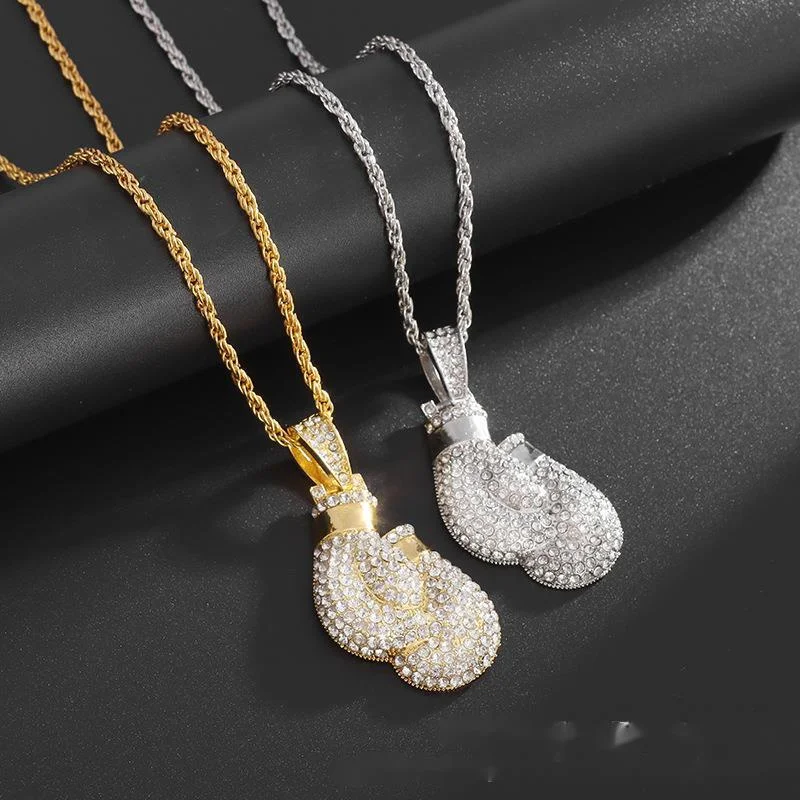 Hip Hop Personalized Boxing Gloves Pendant Copper Set Zircon Hiphop Necklace