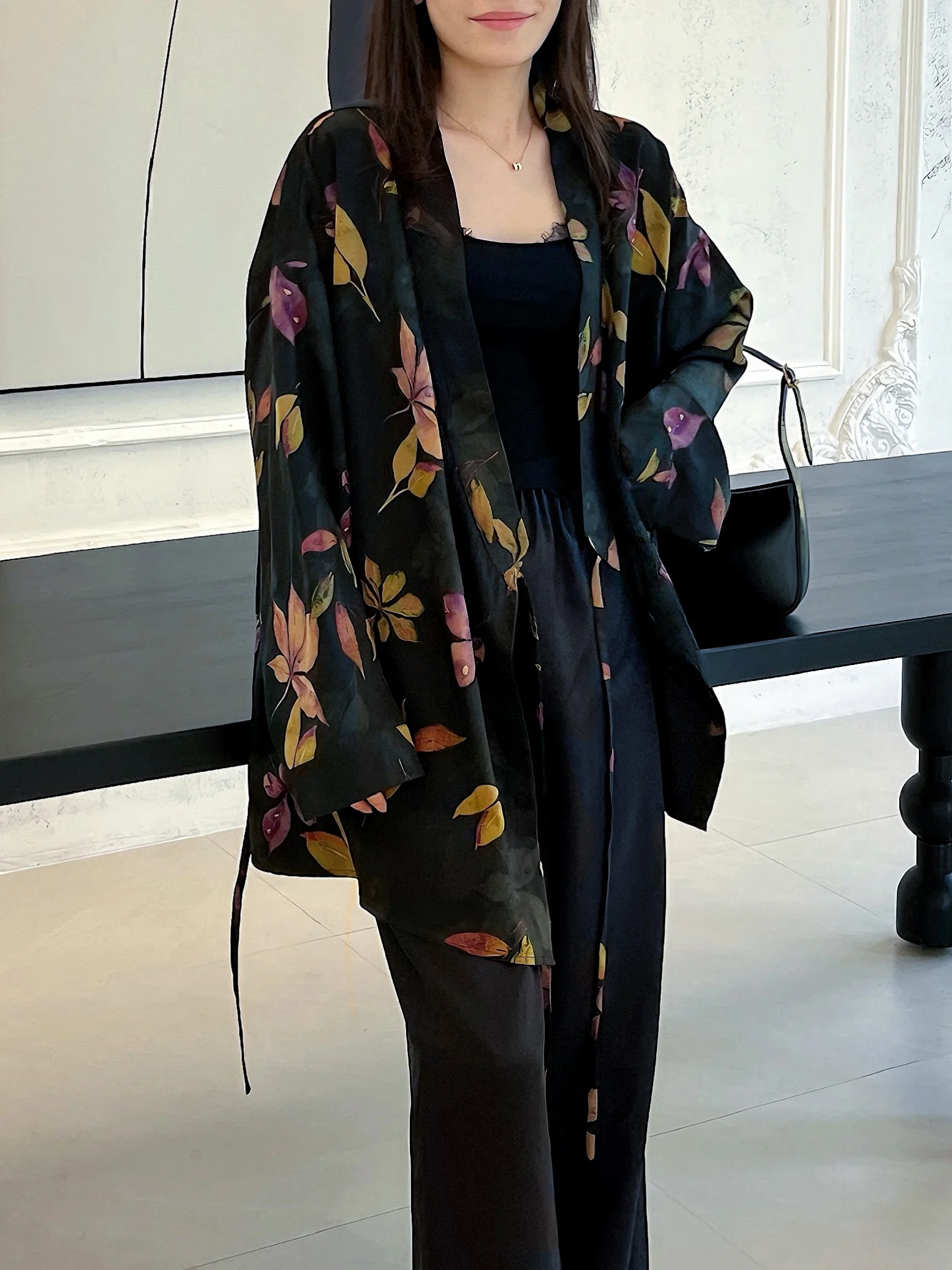 

Женский топ в стиле Ханьфу из 100% шелка Fraant Cloud Silk 50 Momme, с длинным рукавом, V-образным вырезом и цветочным принтом, для повседневной носки