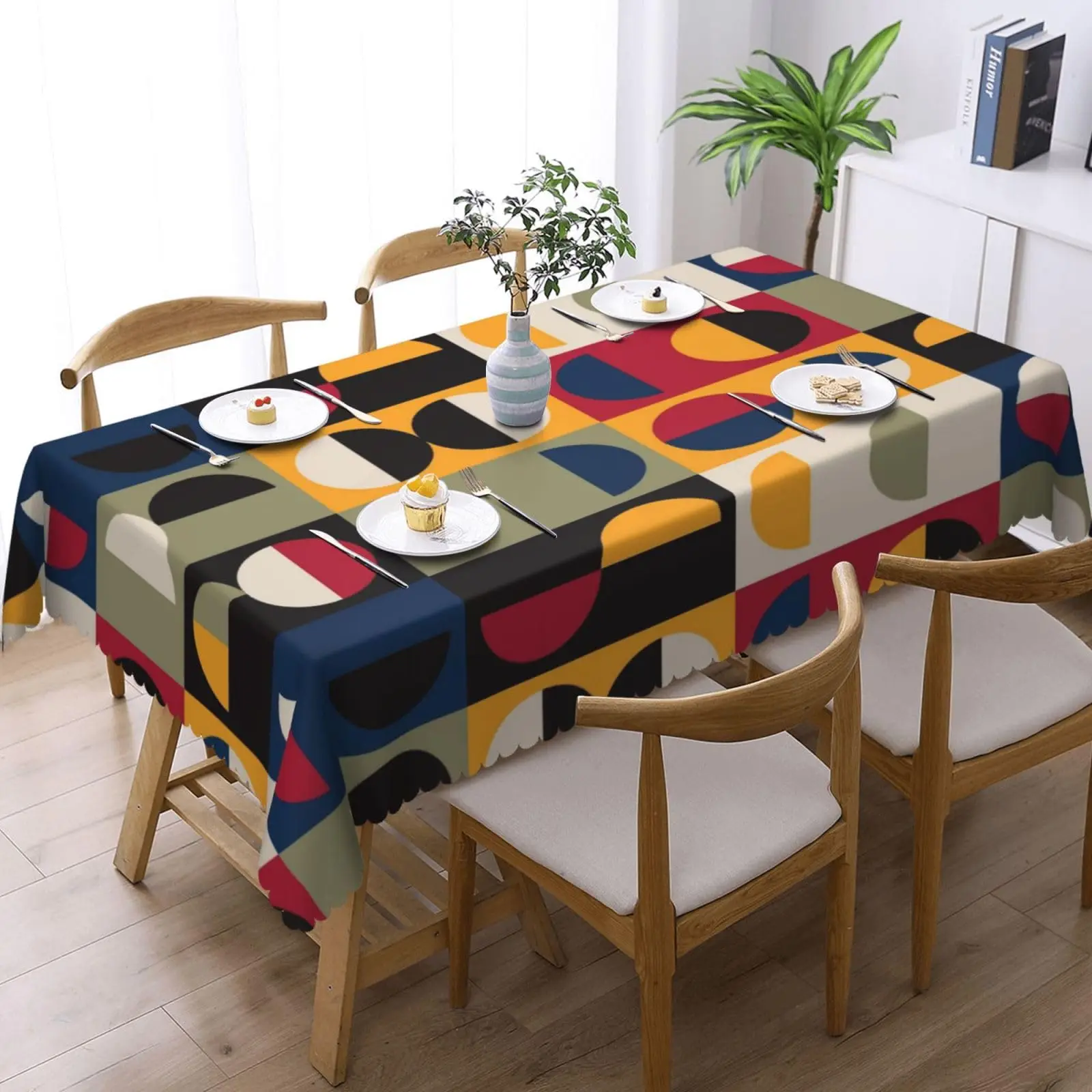 Mid Century Tablecloth Modern Geometric Vintage Retro Colors Abstract Shapes Rectangle Table Cloth Rectangular Washable Table