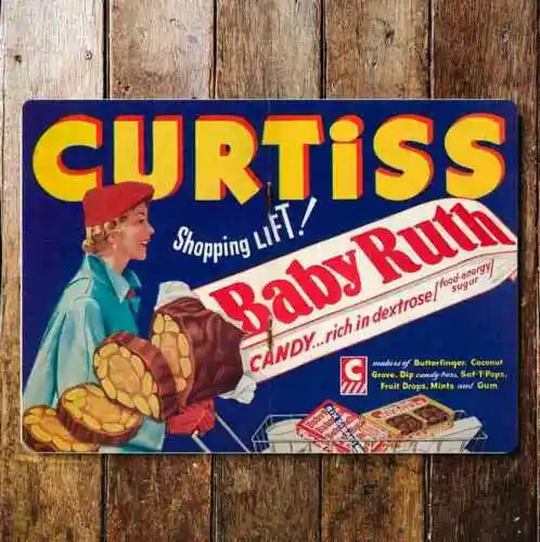 Baby Ruth Curtiss Shopping Lift Metal Sign