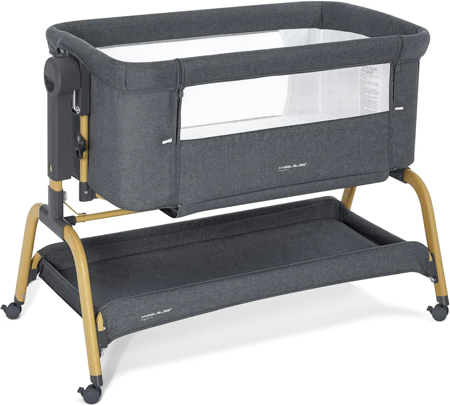 3 in 1 Baby Bassinet, Rocking Bassinets Bedside Sleeper with Comfy Mattress and Wheels, 6 Height Adjustable Easy Fold