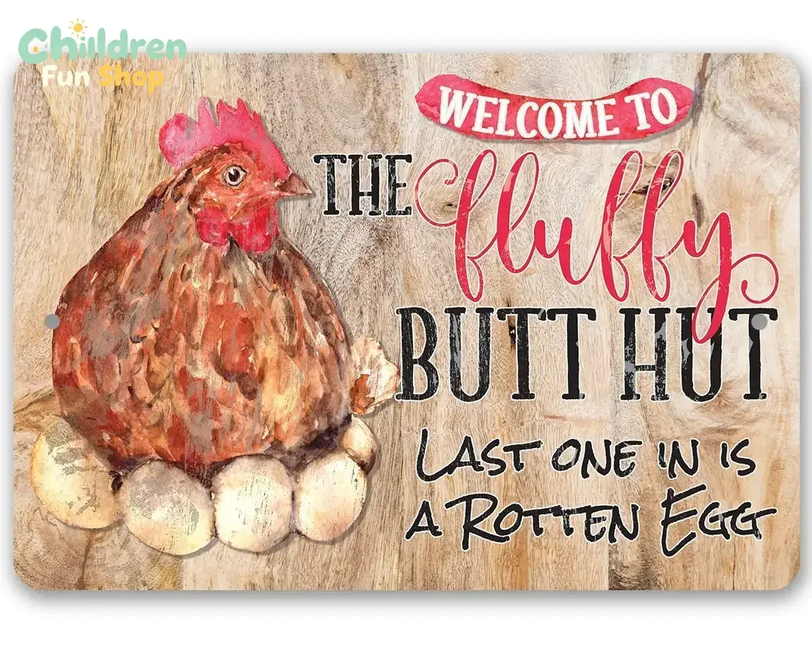 Y1,Fluffy Butt Hut - Funny Chicken Coop Sign, Signs for Outdoor, Farmhouse Decor and Country Home Display, Hen Hous