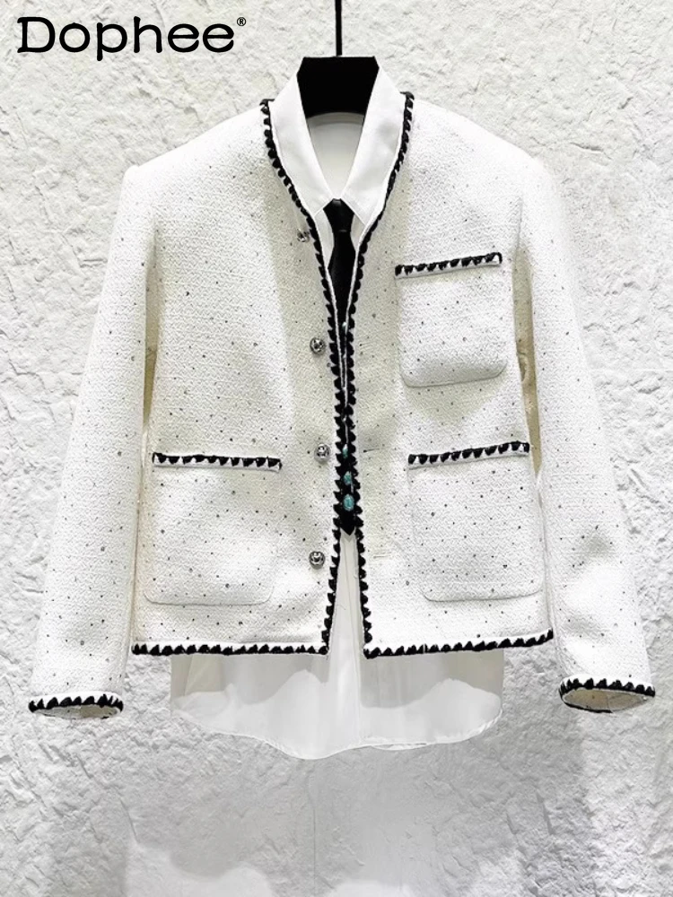 

Men's 2025 Autumn New Sequin Simple Small Fragrant Long Sleeve Jackets Men's Fashion Contrast Color Coats Short Style Jackets