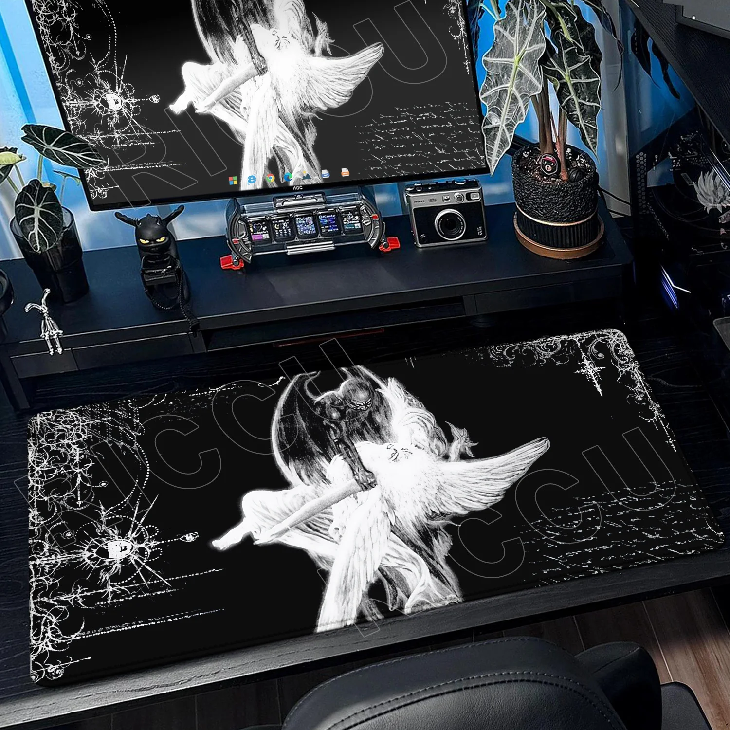 XXL Gothic Sword Art Mousepad Black White Cybersigilism Deskpad Rubber Mouse Pad PC Gamers Computer Keyboard Office Accessories