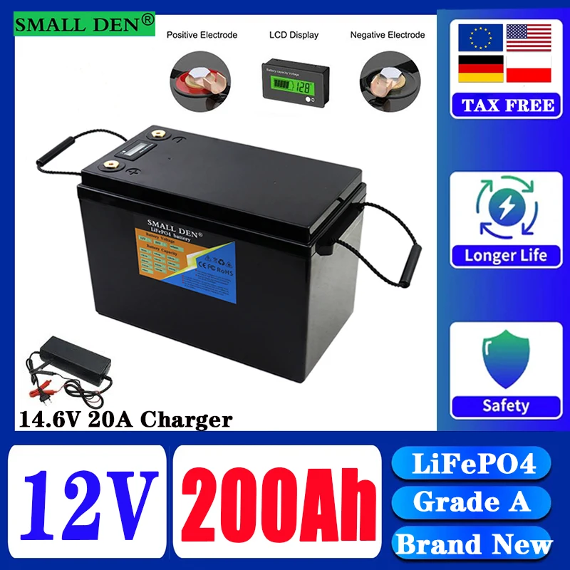 New 12V 24V 200Ah 300Ah LiFePO4 Battery 100Ah 120Ah 150Ah Camping Vehicle Off road Off grid Solar Caravan Duty Free