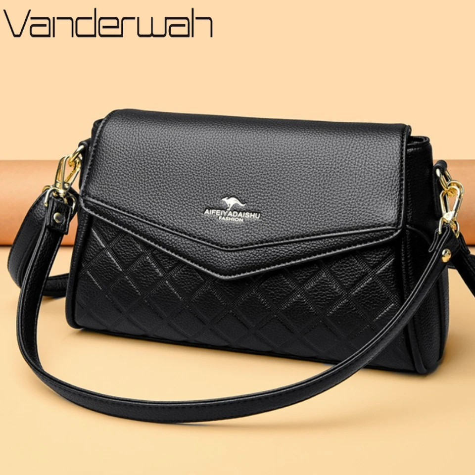 

High Quality PU Leather Crossbody Shoulder Bag for Women Design Plaid Sac Solid Color Pattern Casual Daily Use Casual Tote Bag