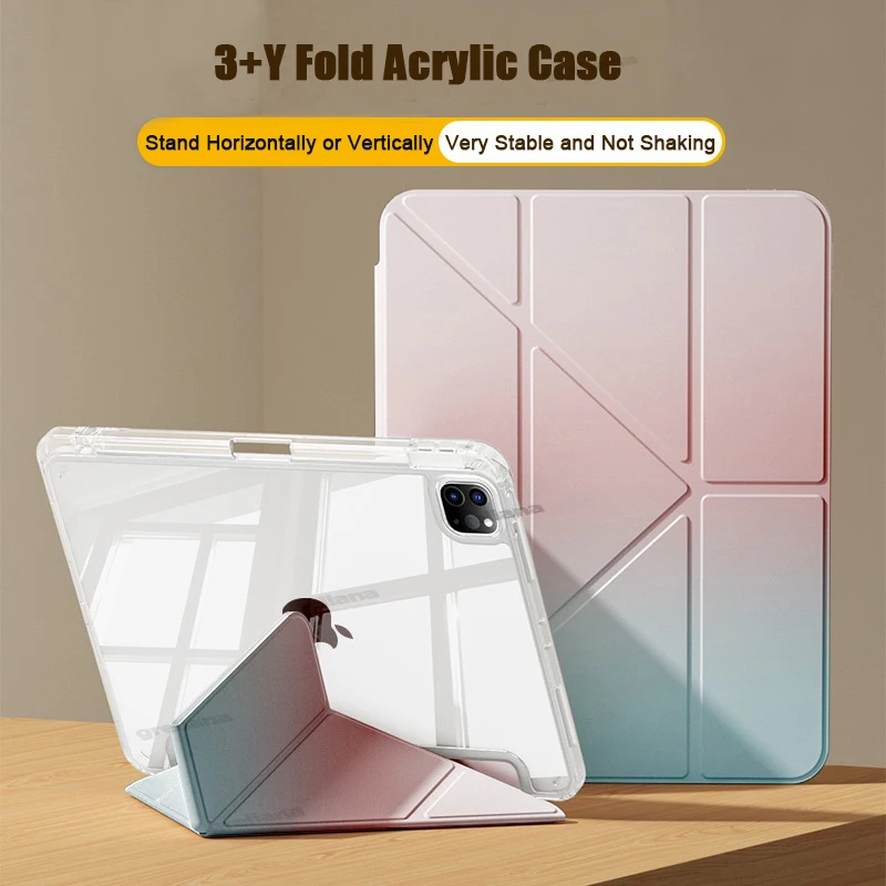 

Gradient Y-fold Tablet Case for Ipad 10th 10.9 7th 8th 9th 10.2 Inch iPad Air 4 5 10.9 11 13 M2 13 Pro 11 12.9 Protection Cover