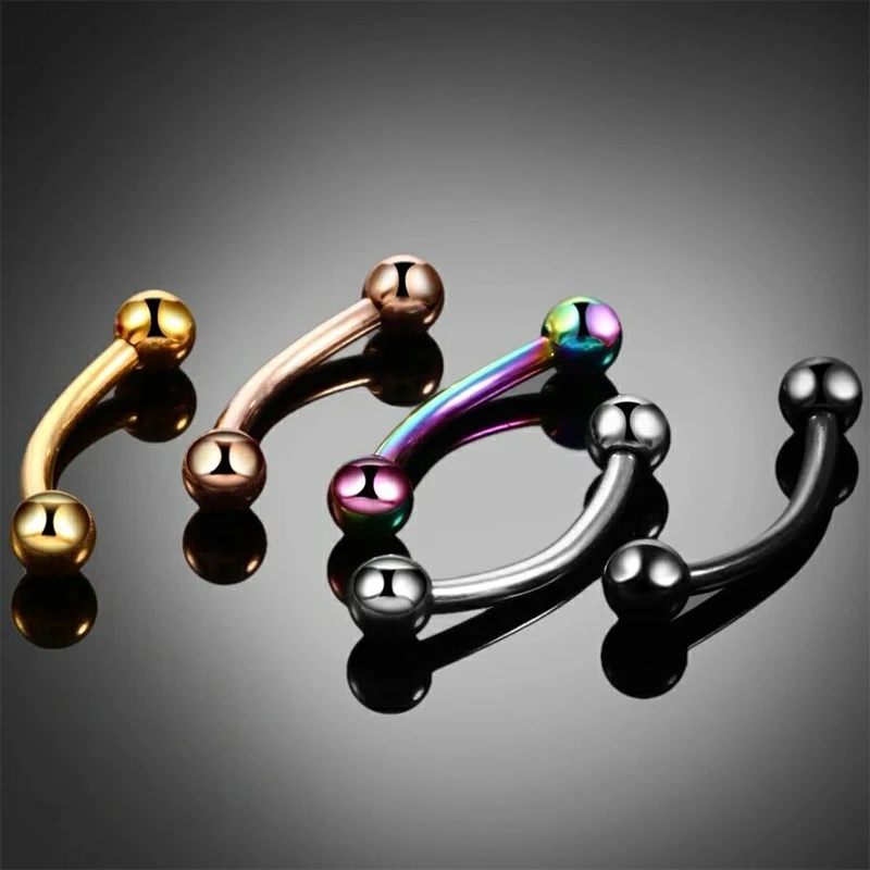 5Pcs New Eyebrow Piercing Banana Shape Lip Ring Stainless Steel Curved Barbell Stud Helix Navel Cartilage Earring Body Jewelry