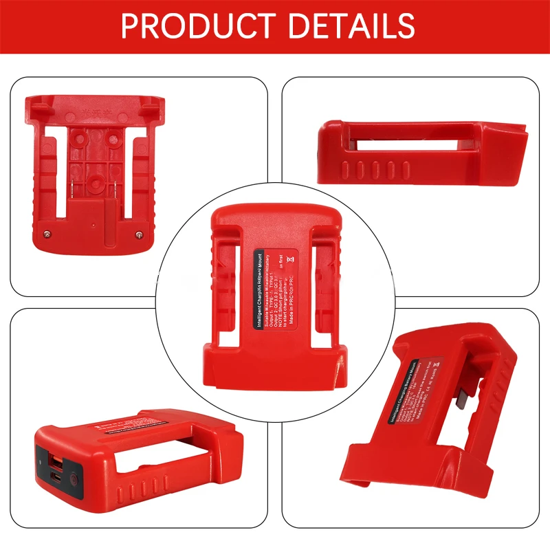 For Milwaukee USB Battery Holder Fast Charger Rack for Milwaukee 18V Battery Portable Battery Holder Adapter with USB Type-C