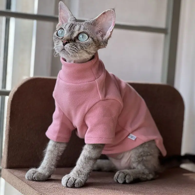 Immagine 3: Maglietta a collo alto calda per gatti senza pelo, con fondo morbido, per primavera, autunno e inverno, per gatti Sphynx e Devon Rex