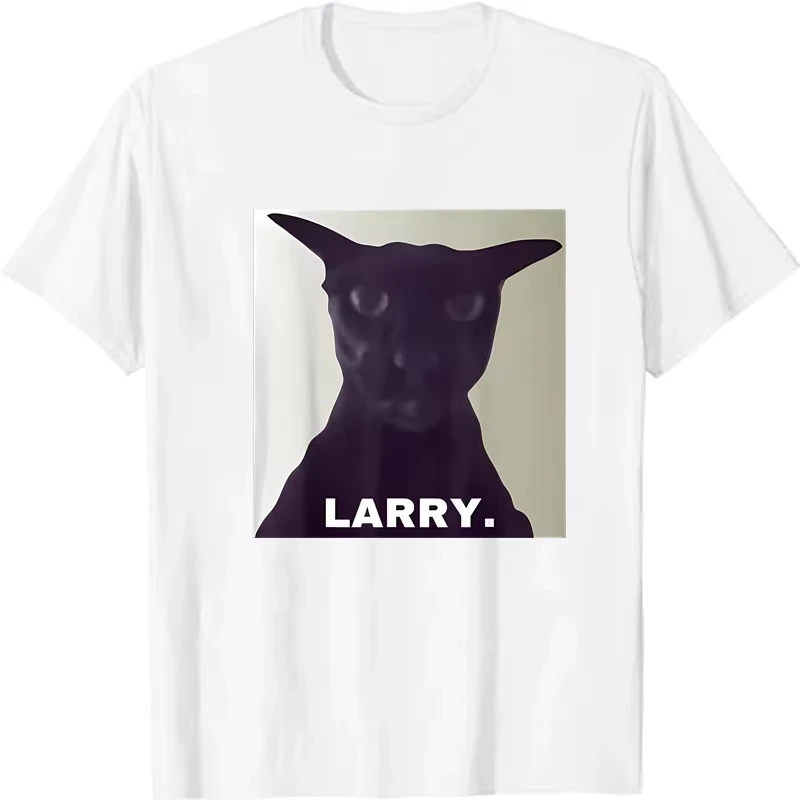 Evil Larry Cat Printed T-shirt Anime Lover Funny Harajuku Short Sleeve Y2k Sports Loose Streetwear Casual Oversized Tees Unisex
