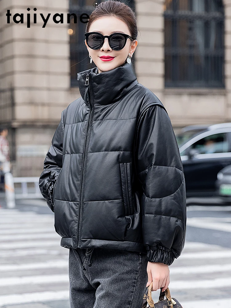 TAJIYANE 100% pelle bovina piumino d'oca colletto alla coreana corto piumino in vera pelle donna capispalla invernale abbigliamento donna 2025