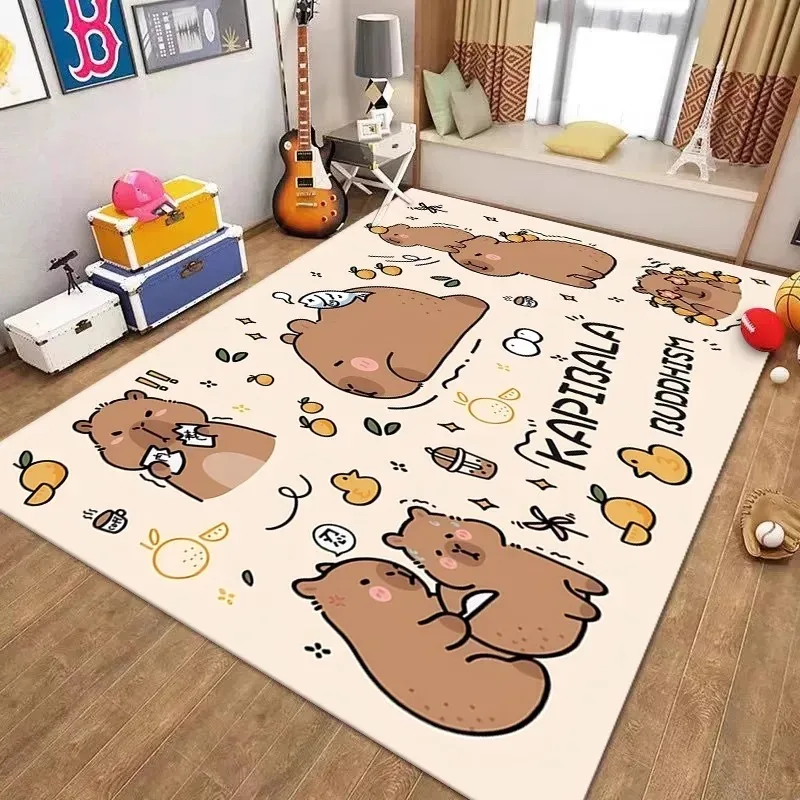 MINISO Kawaii Capybara HD Print Carpet for Cozy Bedroom Decor Living Room Nonslip  Playful Area Rug for Home Decor Any Space
