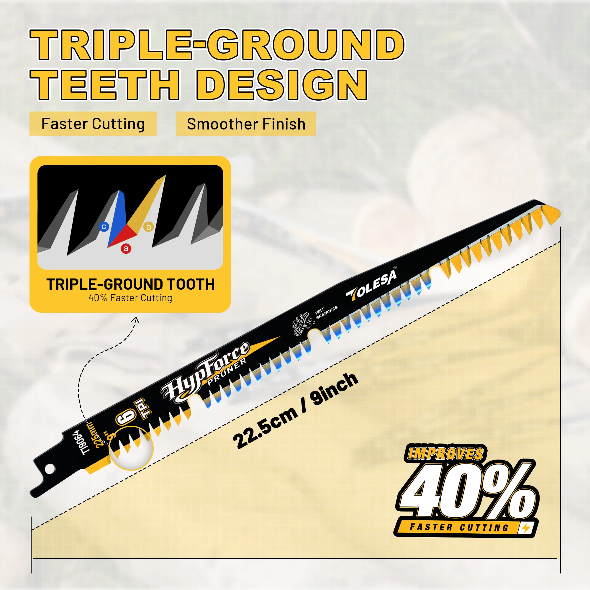 TOLESA 3PCS Japanese Teeth Reciprocating Saw Blades 225mm/300mm Wood Pruning Saw Blades Triple Ground Teeth with U-Groove Design