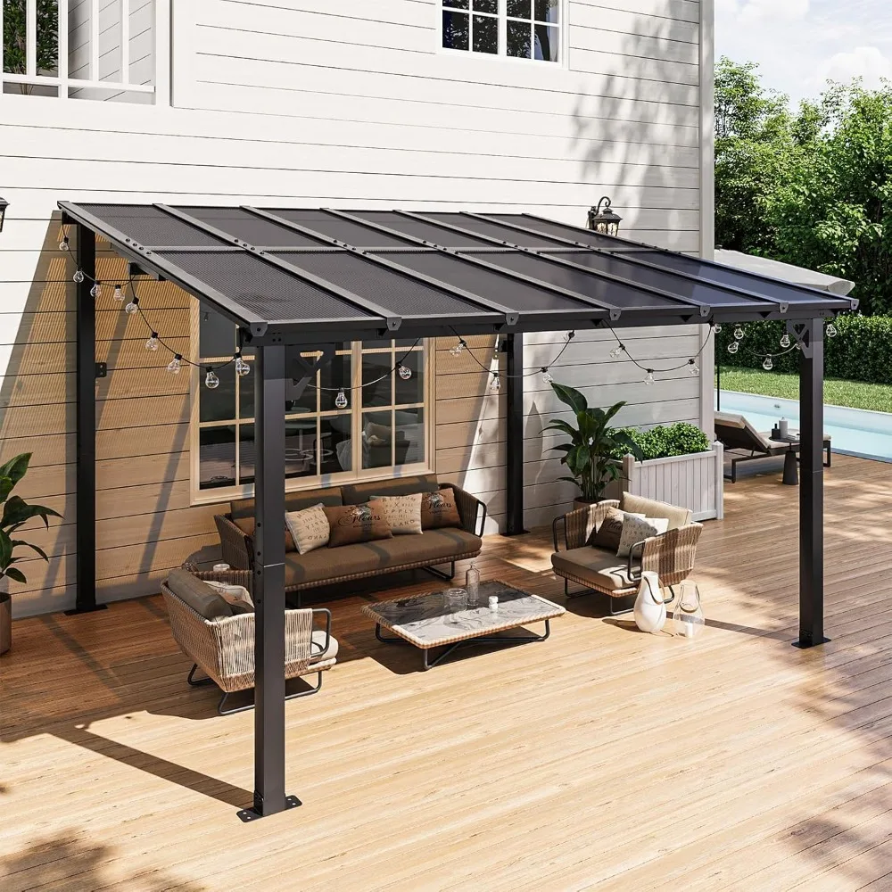 

10' x 12' Gazebo for Patio, Gazebo Pergola with Sloped Roof, Large Wall-Mounted Heavy Duty Awnings, for Backyard, Deck, Patio