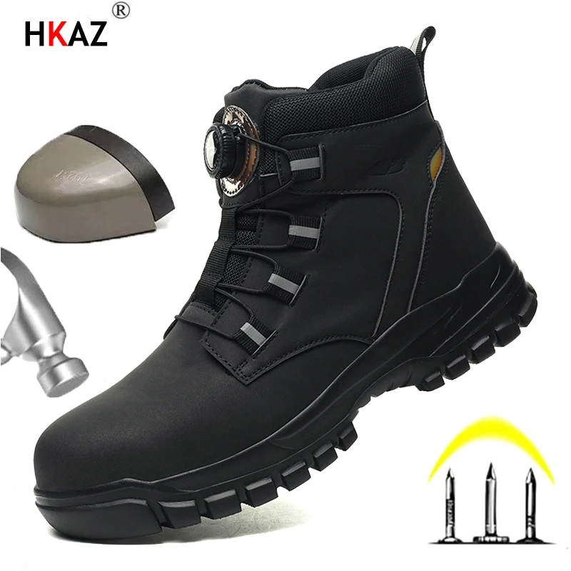 High Top Rotating Button Safety Shoes Men Anti-smash Anti-puncture Work Shoes Fashion Men Sport Shoes Security Protective Boots