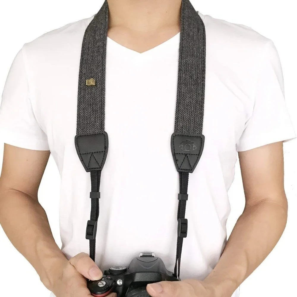 For Multi-brand DSLR Camera,Adjustable Cotton Leather Spliced Strap Lightweight Portable Shooting Carry Belt,